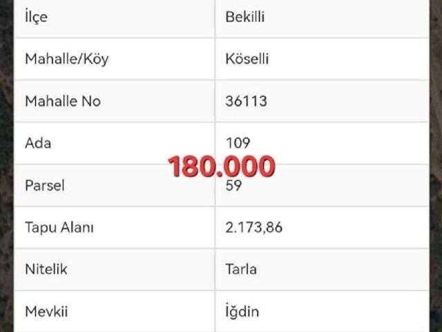 Bekillide satılık tarla
