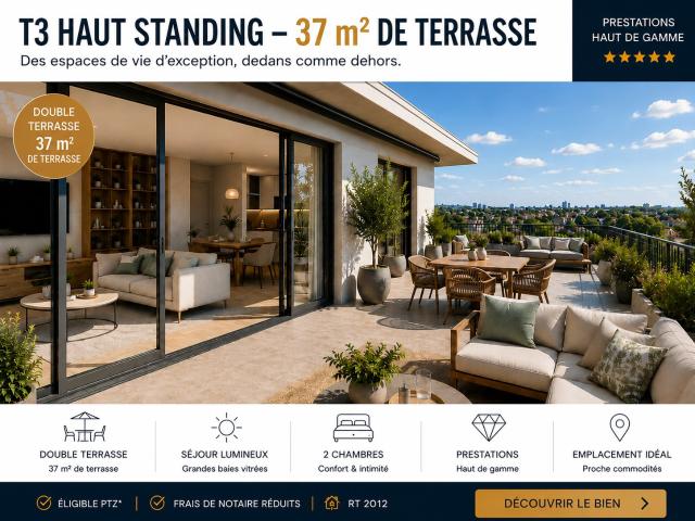 BEL APPARTEMENT D'EXCEPTION AVEC 37M2 DE TERRASSE ! 3 pièces, 67 m²