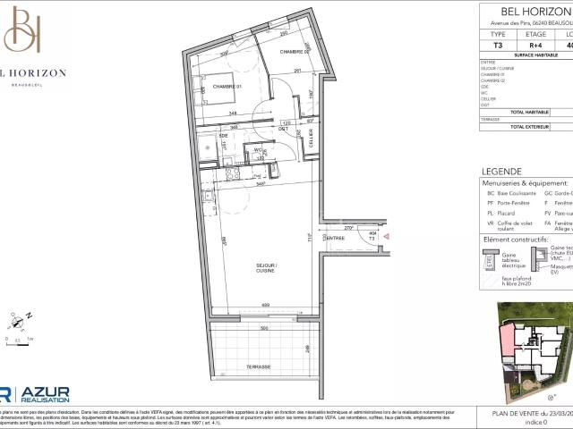 Bel Horizon, trois pièces de 70,85 m² au quatrième étage ave. 70m² Beausoleil