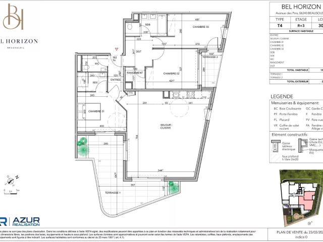 Bel Horizon, quatre pièces de 105,54 m² au troisième étage a. 105m² Beausoleil