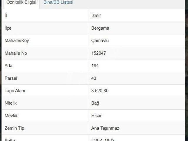 Bergama Çamavlu Mahallesinde Yola Cepheli Satılık Tarla&Bağ