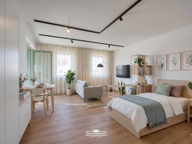 Beste Lage: 1 Zimmer Wohnung mit Balkon im Zentrum. Hochwertige Küche, Bad und TG Platz