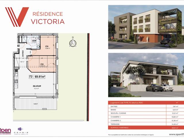 Thionville Beuvange, Résidence Victoria, Appartement T3 au R