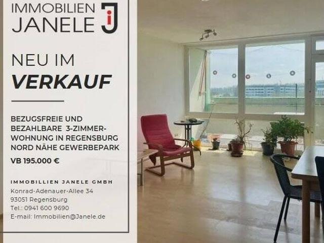 Bezugsfreie und bezahlbare 3 Zimmer Wohnung in Regensburg Nord nähe Gewerbepark
