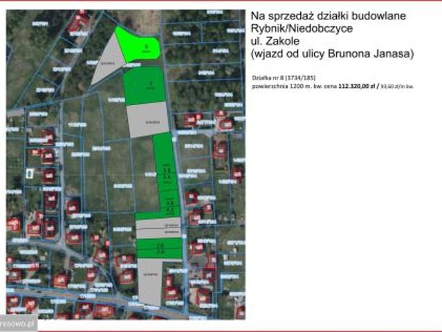 Bezpośrednio, Rybnik, Niedobczyce, ul. Zakole, 1200 m² Działka