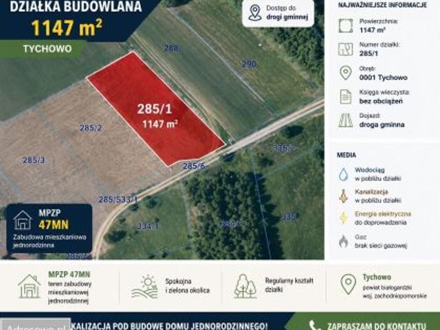 Bezpośrednio, Tychowo, 1147 m² Działka