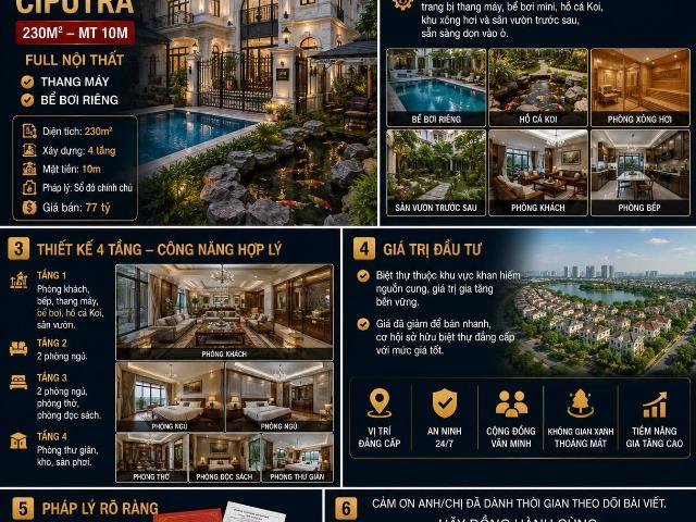 Biệt thự ciputra 230m² – mt 10m full nội thất – thang máy – bể bơi riêng đẳng cấp tinh hoa