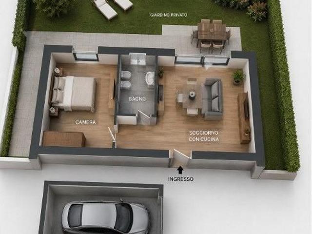 Bilocale con box auto e giardino a Busto Arsizio