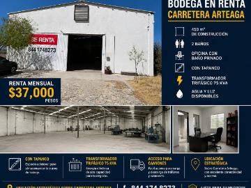 ? BODEGA INDUSTRIAL EN RENTA SOBRE CARRETERA ARTEAGA ?