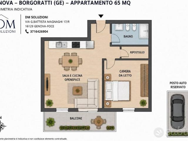 Borgoratti bilocale con balcone e posto auto