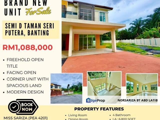 BRAND NEW, FACING OPEN SEMI D Double Storey Taman Seri Putera Banting