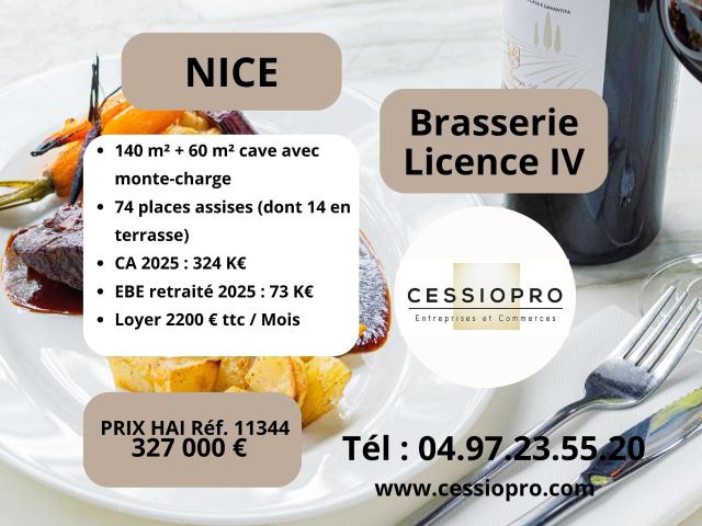Brasserie Licence IV clés en main Quartier dynamique à proximité de la Promenade des Anglais Nice