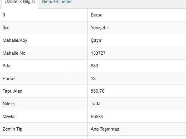 BURSA YENİŞEHİR ÇAYIR MAHALLESİ'NDE SATILIK TARLA
