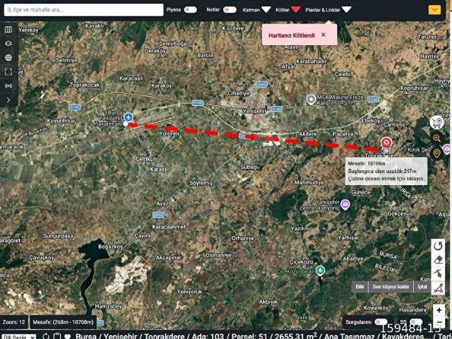 Bursa Yenişehir Toprakdere De Satılık Tarla 2655 M2