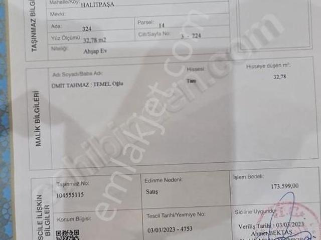 Bursa Gemlikde 2 Katlı Bina Tapu Sahibi Perta Emlak Ümit Tahmaz
