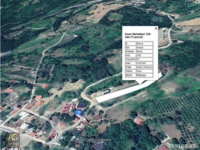 BURSA İNEGÖL ESENKÖY MERKEZİNDE 1.871m MÜSTAKİL ARSA TAPULU