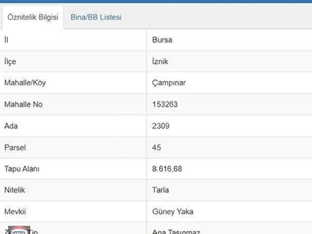 BURSA, İZNİK & ÇAMPINAR 8.616 M YATIRIMLIK PARSEL