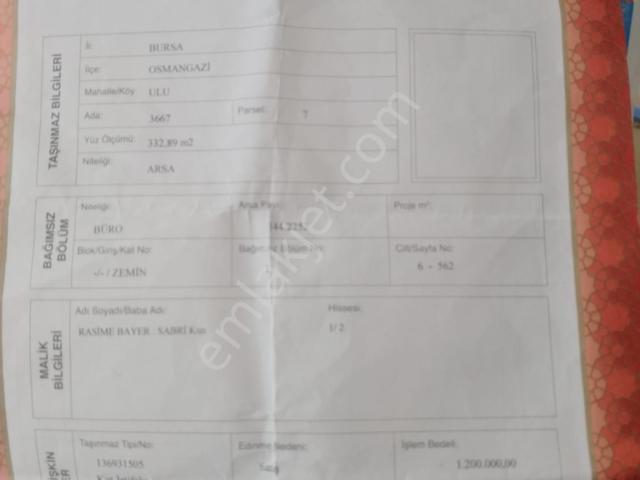 Bursa Osmangazi Sakarya Mahallesi Satılık 2+1 Daire