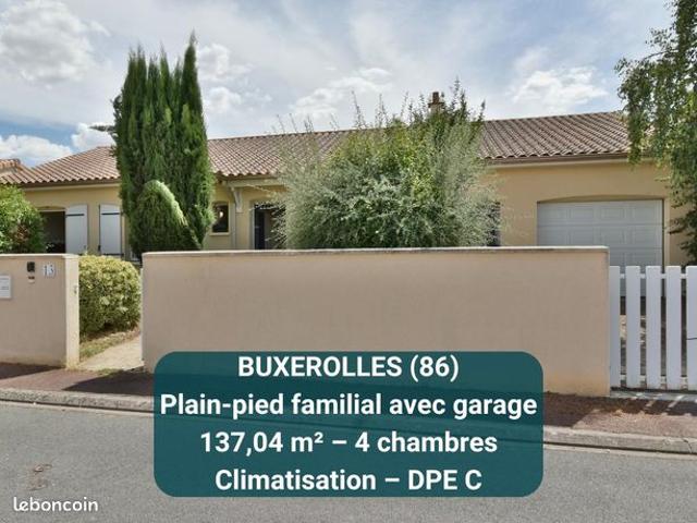 BUXEROLLES 86180 Maison de plain pied avec jardin et garage
