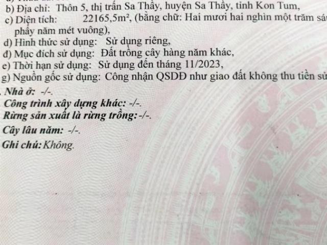 Cần bán nhanh lô đất ở thôn 5, thị trấn sa thầy, huyện sa thầy, tỉnh kon tum