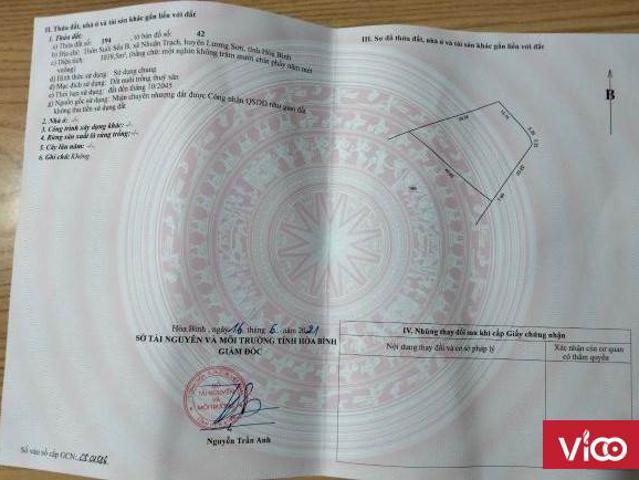 Cần bán lô đất 3221.8m2 tại Suối Sếu B, Xã Nhuận Trạch, Lương Sơn, Hòa Bình