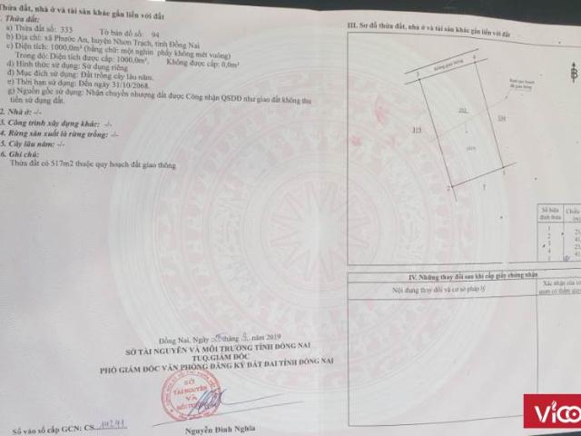 Cần bán đất nền tại Nhơn Trạch 1000 m2 Địa ốc Thuận Lộc
