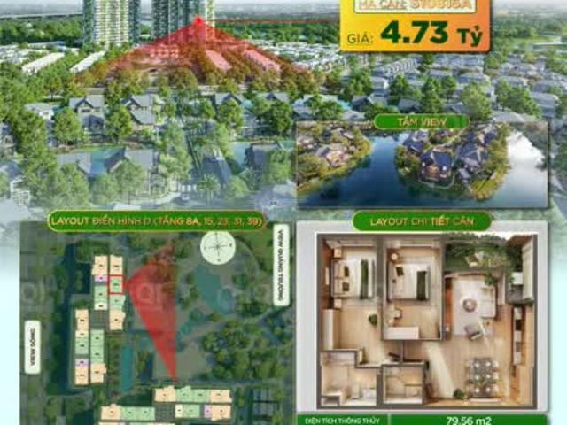 Căn hộ 2Pn Eco Retreat hướng Đông Nam view biệt thự đảo & trực diện quảng trường ko chênh
