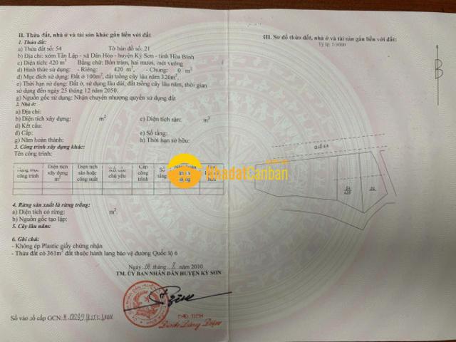 Cơ hội duy nhất đất mặt quốc lộ 6, kỳ sơn, hòa bình