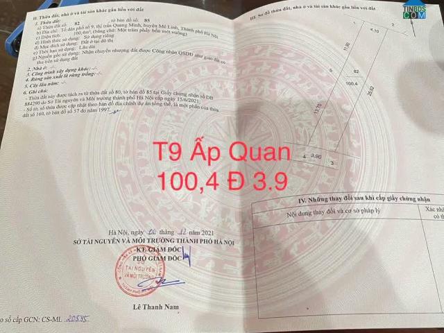 CC Bán Gấp 100M MT 5m, Tổ 9 TT Quang Minh, Giá F0 Đầu Tư, Lh Em Quang Chính Chủ