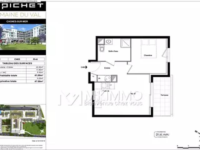 Cagnes sur Mer 06800 Location appartement 2 pièces t2 terrasse parking