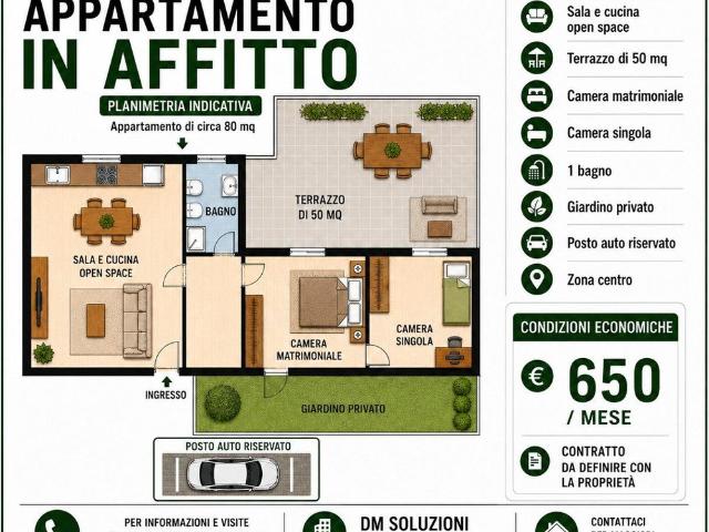 Calvenzano con due camere e giardino privato