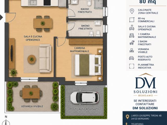 Calcinate bilo con 2 bagni e veranda + posto auto