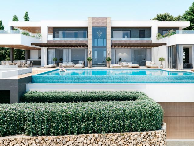 Casa arquitectónica nueva con spa, cine y vistas al mar en Las Brisas Nueva Andalucía