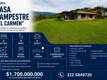 Casa de campo de alto standing de 5 dormitorios en venta La Cumbre, Colombia