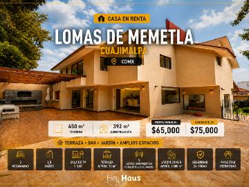 CASA EN CONDOMINIO EN RENTA EN LOMAS DE MEMETLA, CUAJIMALPA DE MORELOS