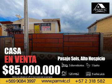 Casa en Pasaje Seis, Alto Hospicio | 3 Dormitorios por 85000. 00 en Alto Hospicio