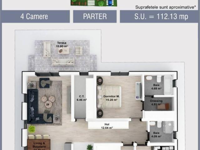 Casa individuala pe parter, 115 mp, 510 mp curte, Balotesti