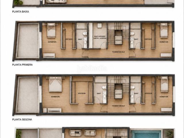 Casa pareada en venta en Terrassa, Barri del Centre. Nueva promoción de cuatro casas premium de obra nueva en el centro de Terrassa con piscina privada y ascensor. Casas pareadas.