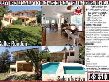CASA QUINTA EN BIALET MASSE SOBRE RUTA NAC 38 CON PILETA Y VISTA A LAS SIERRAS A 100 M DEL LAGO REF 1997