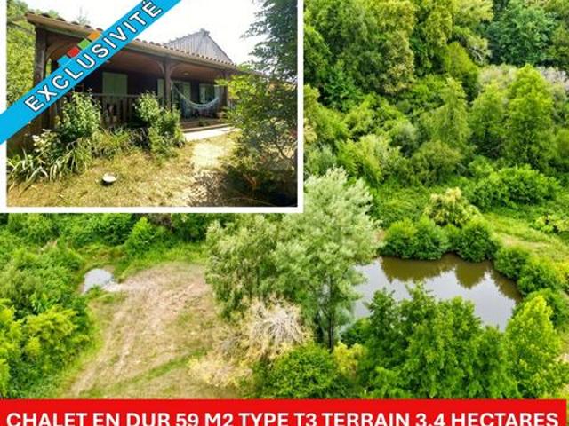 CAZAUBON 32 Chalet en dur + terrain 3,4 ha avec source et étang VIAGER OCCUPÉ