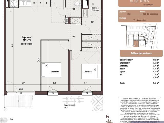 Cers T2 de 54 m2 avec parking