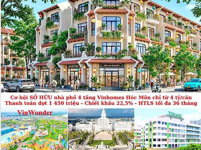 [Chỉ 4 tỷ] – bán nhà liền kề vinhomes hóc môn 4 tầng, 5m x 15m 75m² – mặt tiền đường rộng 29m cực đẹp!