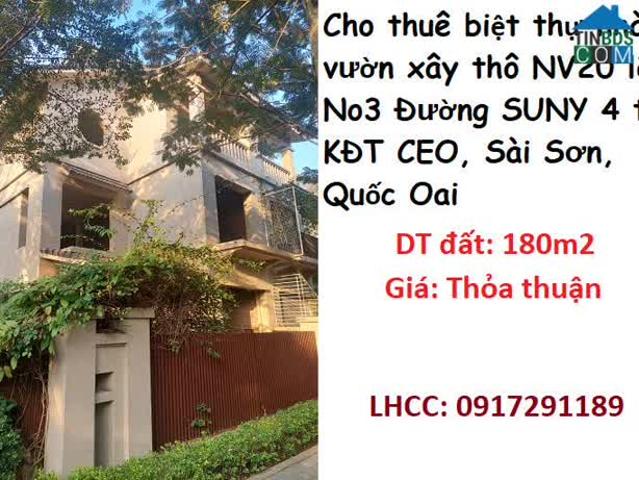 Cho thuê biệt thự nhà vườn xây thô NV20 lô No3 Đường SUNY 4 tại KĐT CEO, Sài Sơn, Quốc Oai