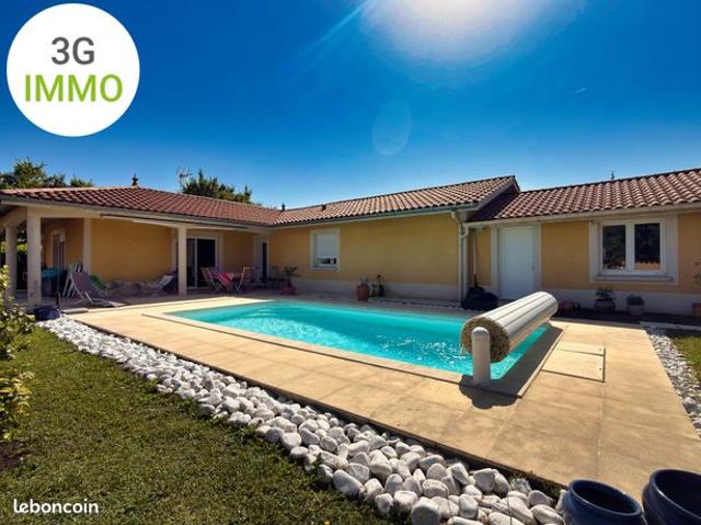 Châtillon sur Chalaronne: Villa de plain pied 129m² 4 chambres Garage 31m² & Piscine