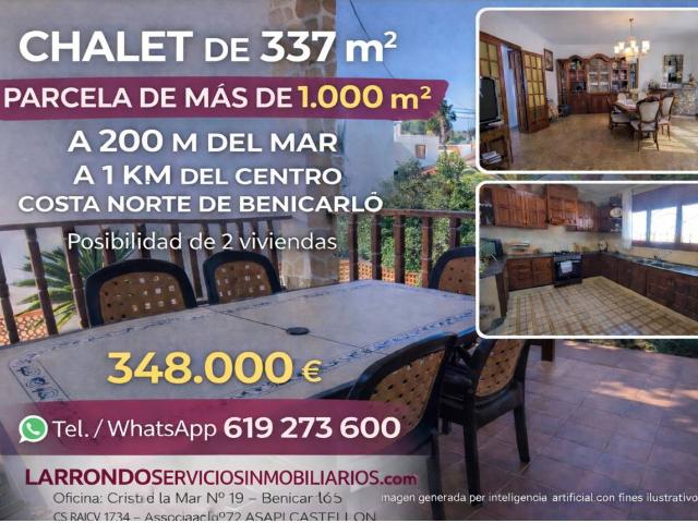 CHALET DE 337 M² CON PARCELA DE MÁS DE 1.000 M² A 200 M DEL MAR EN LA COSTA NORTE DE BENICARLÓ