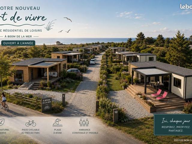 Chalet haut de gamme 45m² en bord de mer – Parcelle 300m2 Résidence ouverte à l’année