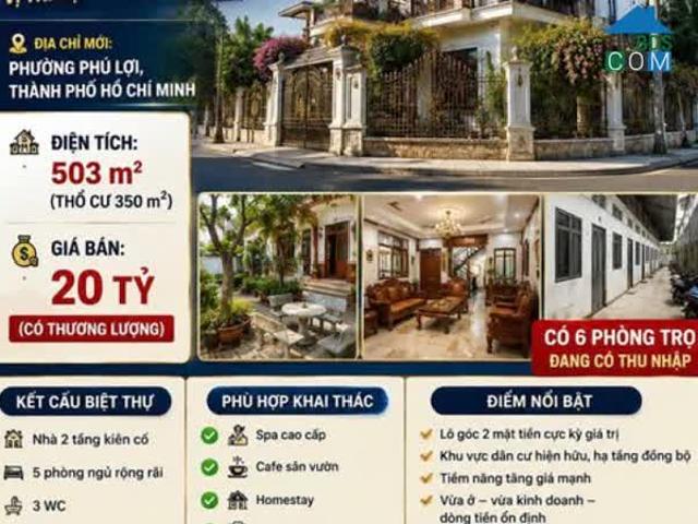 Chính chủ bán Biệt Thự góc 2MT 500m2 Phường Phú Lợi Thủ Dầu Một, Bình Dương, Tp. HCM. 0962214