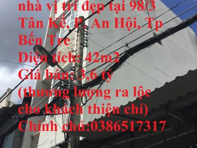 Chính chủ cần bán gấp nhà vị trí đẹp tại 98/3 Tân Kê, P. An Hội, Tp Bến Tre