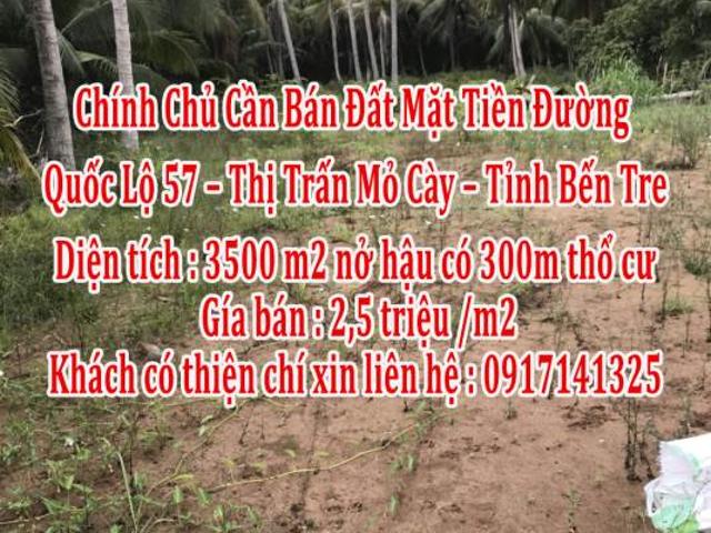Chính Chủ Cần Bán Đất Mặt Tiền Đường Quốc Lộ 57 Thị Trấn Mỏ Cày Tỉnh Bến Tre