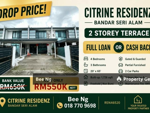 Citrine Residenz / Bandar Seri Alam / Double Storey Terrace / Full Loan